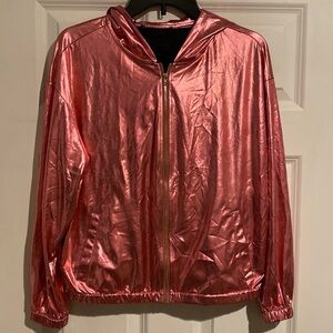 Metallic pink jacket Pink rose gold thin hoodie coat small medium?